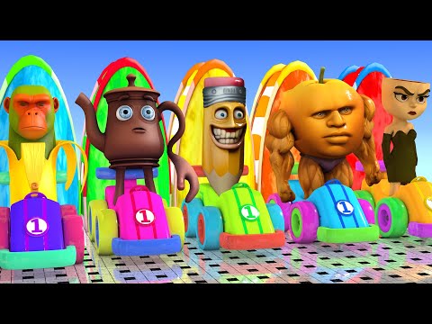 Long Slide Game With Cow Elephant Gorilla Hippopotamus Tiger 3d Animal Game Funny 3d Animals