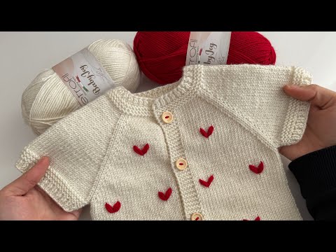 KALP İŞLEMELİ YAPIMI AŞIRI KOLAY YAKADAN BAŞLAMA BEBEK YELEĞİ ANLATIMI❤️#knittingdesignforbaby