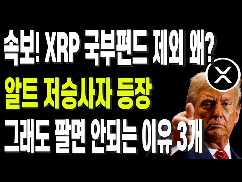 속보! XRP 국부펀드 제외 왜? 알트 저승사자 등장 그래도 팔면 안되는 이유 3개