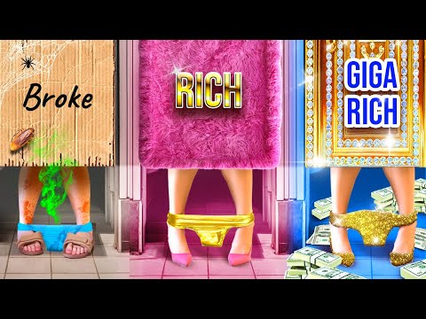 RICH VS POOR VS GIGA RICH CHALLENGE 📦 One Colored💰 How to Be Popular In School By 123 GO