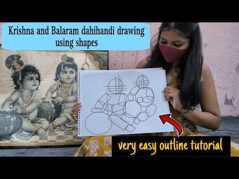 bal krishna and balaram dahihandi drawing | how to draw krishna face step by step | janmashtami art