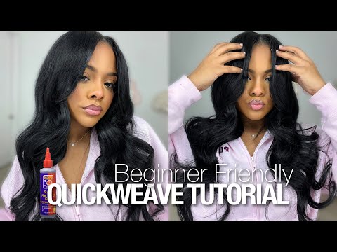 DIY FLAT MIDDLE PART QUICKWEAVE TUTORIAL 🎀🔥+ Barrel Curls & BLENDING LEAVE OUT | BEGINNER FRIENDLY 🤍