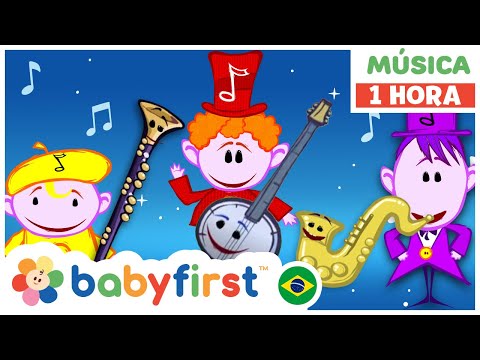 Desenho educativo 2 anos | Aprender instrumentos musicais | Banjo | Oboé | 1 Hora | BabyFirst Brasil