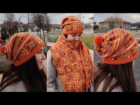 Perfect for Chilly Days: Warm and Stylish Crochet Granny Square Beanie Design | Crochet Hat Set