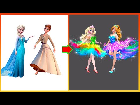 Elsa Anna Frozen Glow Up Rainbow Girls - Disney Princesses Transformation