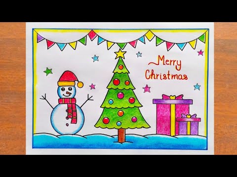 Merry Christmas Drawing Easy / Christmas Tree Drawing Easy Steps / Christmas Drawing Easy Steps