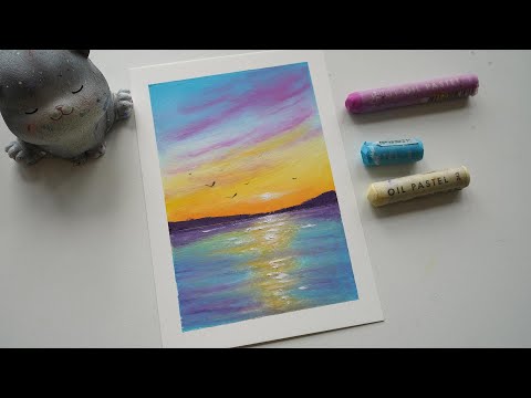Oil Pastel Drawing for beginners - Sunset lake