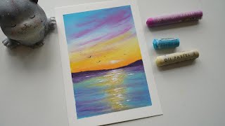 Oil Pastel Drawing for beginners - Sunset lake