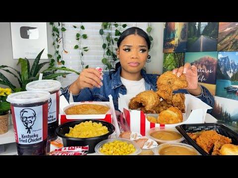 KFC MUKBANG NEW NASHVILLE HOT CHICKEN TENDERS| POT PIE + AADEN ORDERED THIS