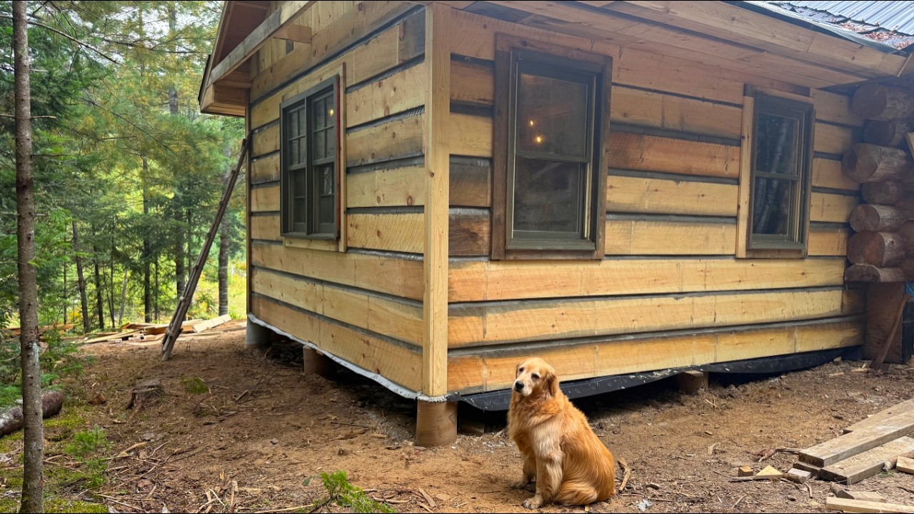 Building Alone in the Wilderness - Entrance from the Bedroom to the Log Cabin & Installing Windows