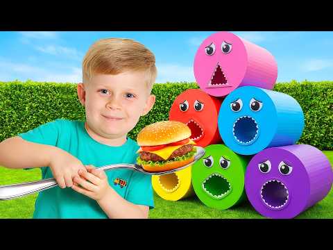 Magic Hungry Tubes! Kids Learn Colors and Shapes!