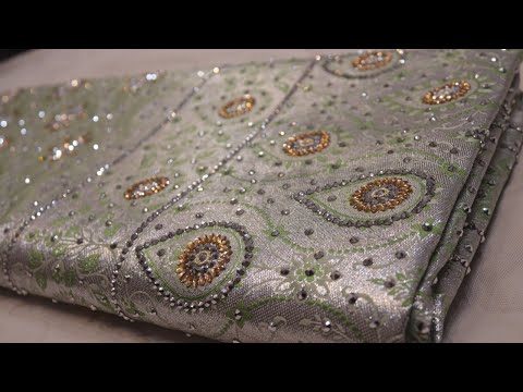 ARNG-3441 "The Ice Green" Premium Banarasi Silk Saree||Silk Fabric||Crystals||Silver Zari