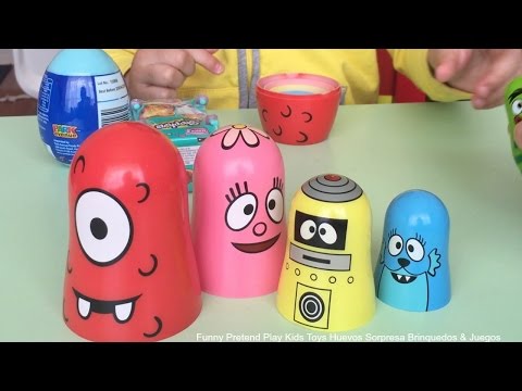 Playing with Yo Gabba Gabba Stacking Cups, Shopkins Blind Basket, Disney Frozen Surprise Egg Opening