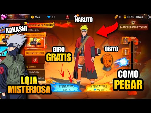 CORRE! 2º LOJA MISTERIOSA COM KAKASHI! GIRO GRÁTIS NARUTO, MÁSCARA ÓBITO E MAIS NOVIDADES FREE FIRE