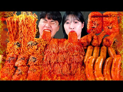 ASMR MUKBANG| 직접 만든 불닭 버섯 불닭쌈 양념치킨 소세지 먹방 & 레시피 SPICY MUSHROOMS AND FIRE NOODLES EATING