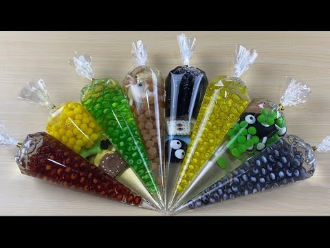 Making Crunchy Boba Twin Slime With Piping Bags | Asmr Slime Video #0339