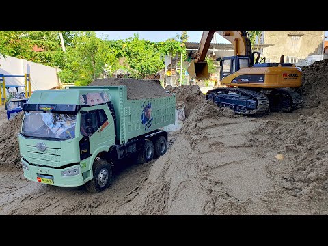 Máy Xúc Múc Cát Lên Xe Tải, Xe tải Hạng Nặng Chở Cát Đá Quá Tải, Backhoe Excavator, Dump Truck