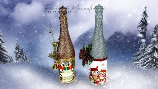 Botellas navideñas, Botellas de vidrio, Navidad 2025, Adornos navideños, Diy, artesanato