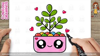 How to Draw a Cute Plant in a Pot – Easy Drawing for Kids and Toddlers