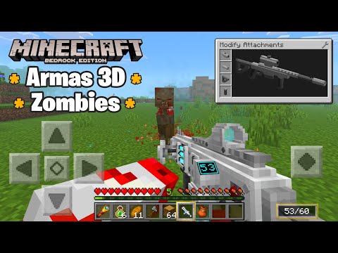 ARMAS 3D Y ZOMBIES MOD PARA MINECRAFT PE 1.21 BEDROCK - armas 3D mod mcpe 1.21