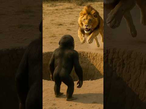 How did the smart little orangutan manage to successfully evade the attack of the lion?#Gorilla#Lion