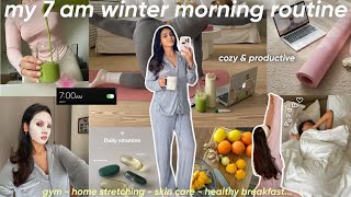 my 7am winter morning routine🌧️🧘🏻‍♀️☕️༺cozy & quite༻|روتيني الصباحي في البرد و الشتاء بوحدي🍵🕯️