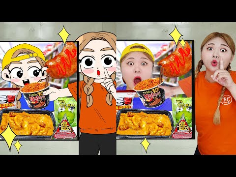 Mukbang TV 속 편의점 음식 먹방 Fire Spicy Noodle Tteokbokki HIU ANIMATION 하이툰