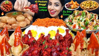 ASMR Eating Spicy Samosa,Maggi Noodles,Chicken Lollipop,Dahi Puri Street Food ASMR Eating Mukbang