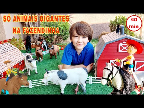 Fazendinha do Felipe Canopf - Conhecendo os Animais Gigantes -  Cavalos, Vacas, Bois | Toy Cow Farm