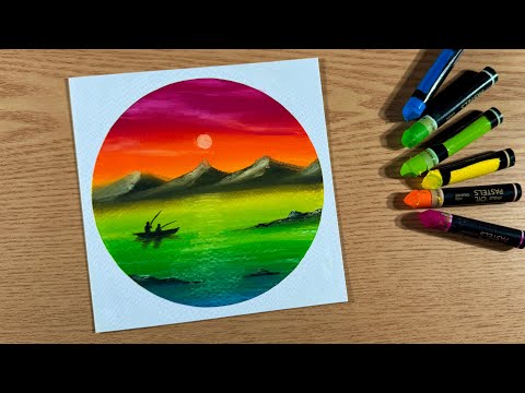 Fishing on Boat / Drawing with Oil Pastels / Step by Step