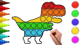 How To Draw Pop It Dinosaur 🦖| Easy Drawing & Coloring For Kids | Chiki Art | HooplaKidz How To