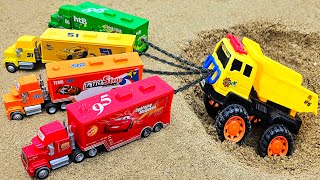 Rescue excavator, Concrete mixer truck, sand truck, crane truck, pull truck, Dinosaur #3