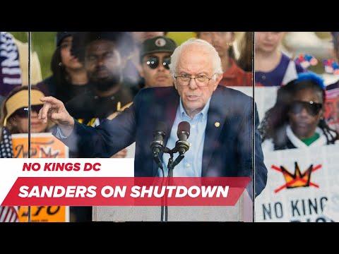 YouTube video thumbnail: Bernie Sanders Addresses Government Shutdown at No Kings DC Rally