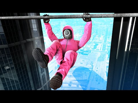 GTA 5 Squid Game Guard Crazy Parkour Fails and Jumps! (No godmode)