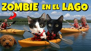 24 HORAS ESCAPANDO DE ZOMBIES EN KAYAK en el lago con Gatos, Familia y Amigos | Luna y Estrella