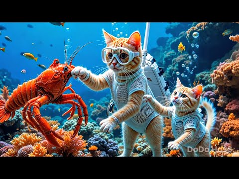 Mama Cat traveling to the sea with her Cute Kittens 🐱 Mama Cat is catching fish from the sea 🐟🐱
