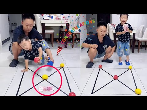 父子两玩游戏，谁先练成线赢一百元，万万没想到这结果！#Cute baby#Cute#呆萌小米宝#聪明宝宝#萌娃