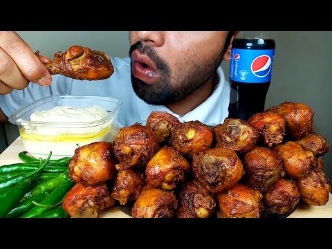EATING SPICY CHICKEN LEG FRY || Hummus With Green Chilli#hungrypiran
