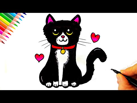 Sevimli Kedi Çizimi - Kedi Çizimleri - Kolay Kedi Çizimi  Kolay Kedi Nasıl Çizilir? Cat Drawing Easy