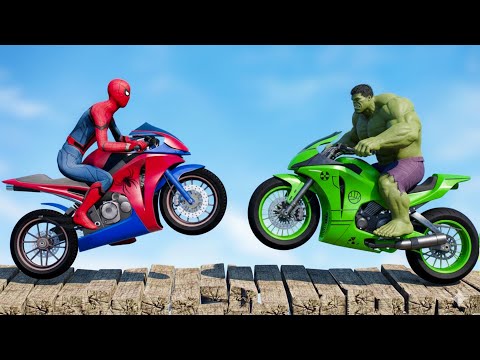 سبايدر مان اصعب دراجة نارية فوق اسماك القرش - Superheroes Ride on Motorcycle Stunt Funny Moments