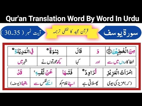 Surat Yousuf 30-35 | Quran Translation Word by Word in urdu | Learn to read Quran | Tarjuma