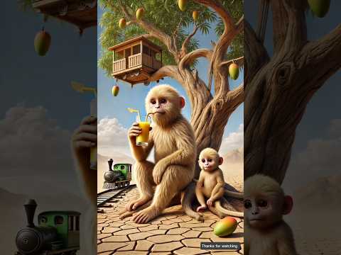 The monkey lived with its child on a tree during the drought and a drought occurred 😭 #ai #monkey