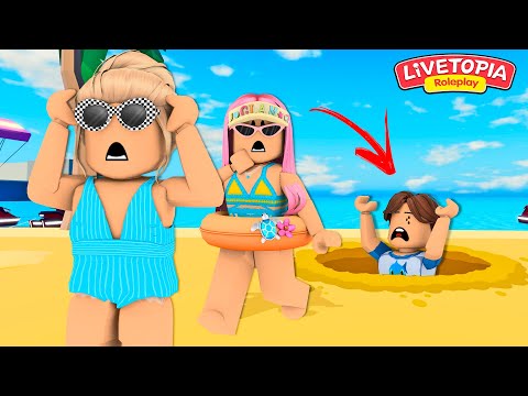 ROTINA DE FÉRIAS O BEBÊ SUMIU NA PRAIA! Family Roleplay Livetopia - ROBLOX