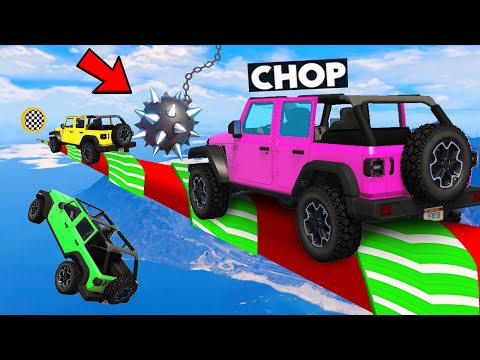 GTA 5 CHOP AND I  SURVIVING DEADLY OBSTACLES IMPOSSIBLE JEEP PARKOUR!