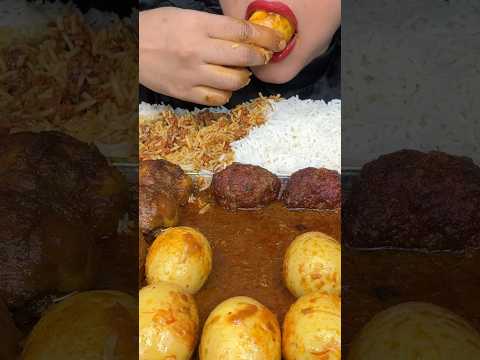 ASMR eating mutton curry,chicken curry,egg curry