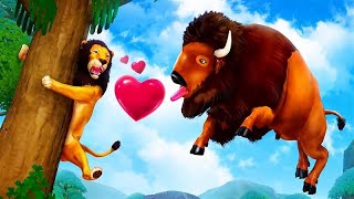 Bison Falls in Love with Lion? Funny Wildlife Moment!