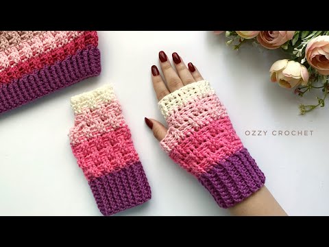 جوانتي كروشيه/ قفازات كروشيه بغرزة الباسكت  #olivia   #crochet_stitches   #ozzy_crochet