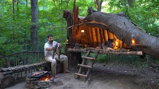 3 Days SOLO SURVIVAL CAMPING In Rain Forest; Catch and Cook, FISHING. BUSHCRAFT Shelter UNDER a TREE