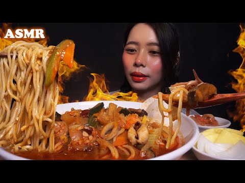 ASMR Jjamppong SPICY Seafood Noodles 🍜 | Eating Sounds