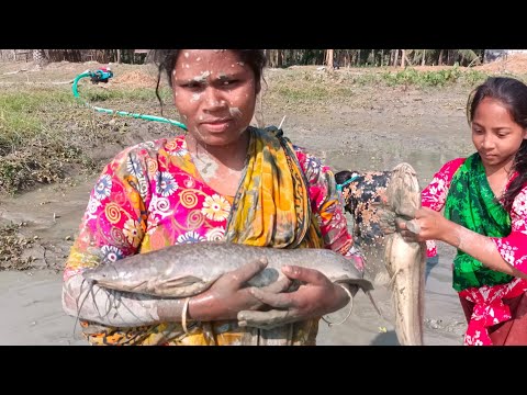 amazing catch fishing videos - catching big catfish in mud water - hand fishing for catfish